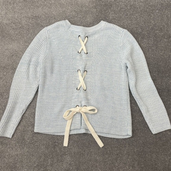 Harper Heritage Sweater Womens Small Light Blue Lace Tie Back Casual Knit Cozy - Picture 7 of 8